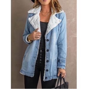 New Button down Fleet Long jean jacket